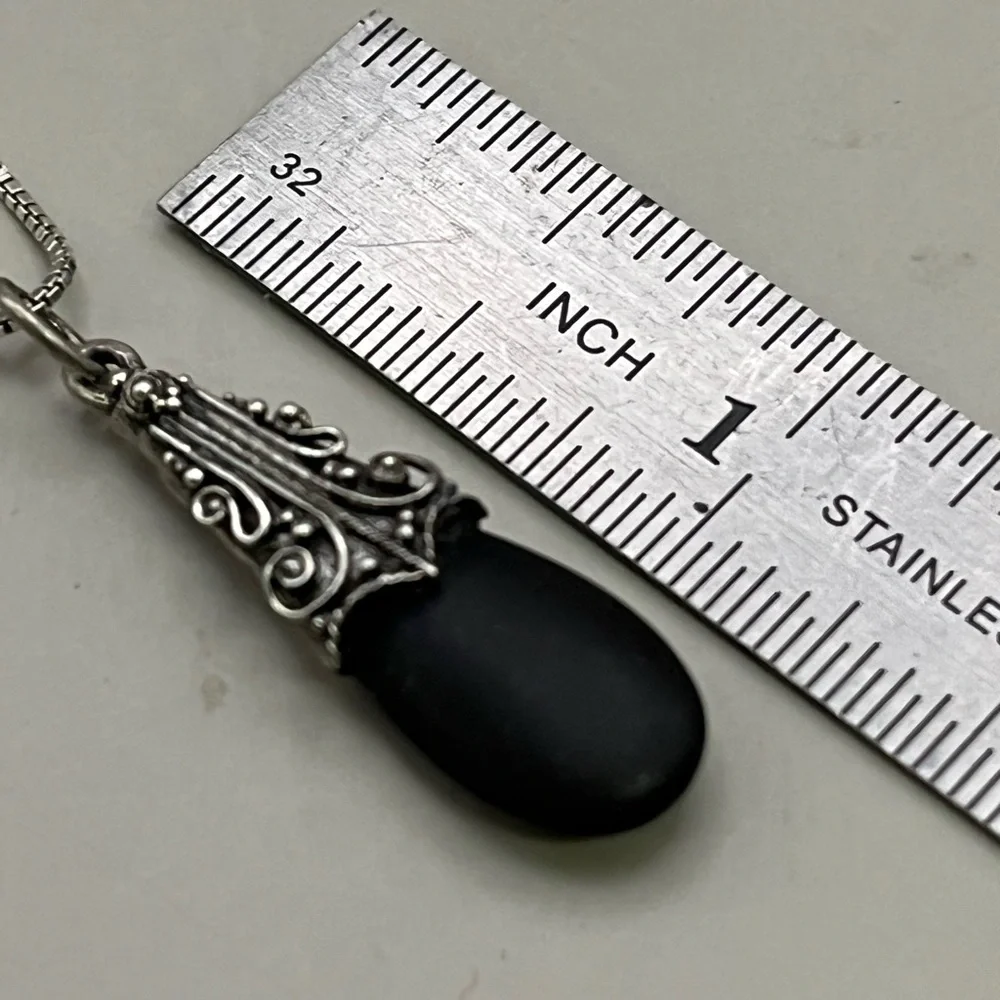 Victorian-Inspired Matte Black and Sterling Silver Filigree Necklace -Boho Chic